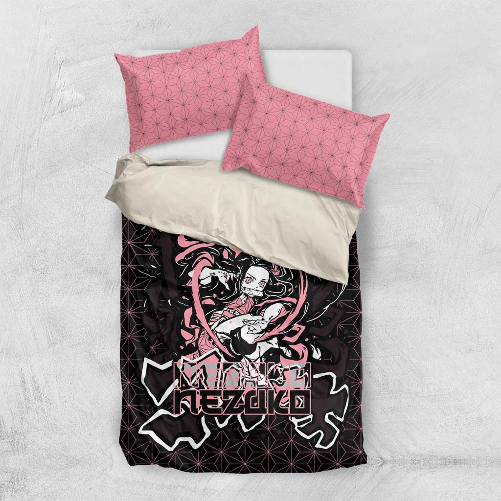 Nezuko Demon Slayer Bedding Set with Pink and Black Manga Style Design - The Mazicc