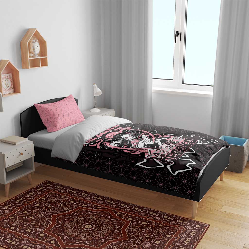 Nezuko Demon Slayer Bedding Set with Pink and Black Manga Style Design - The Mazicc