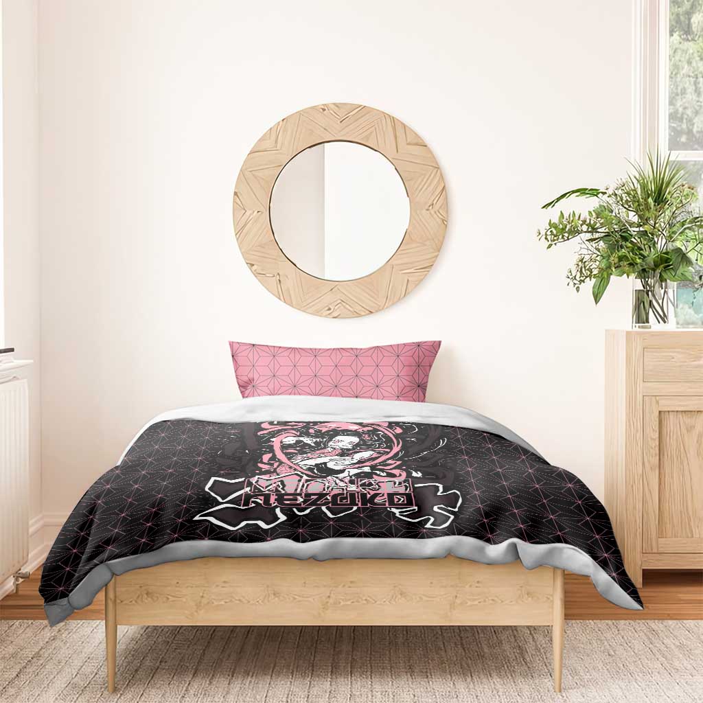 Nezuko Demon Slayer Bedding Set with Pink and Black Manga Style Design - The Mazicc