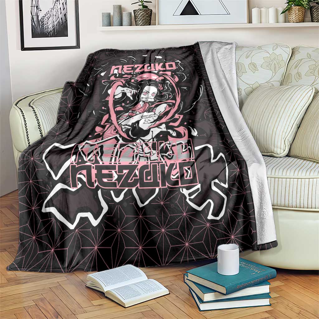 Nezuko Demon Slayer Blanket with Pink and Black Manga Style Design - The Mazicc