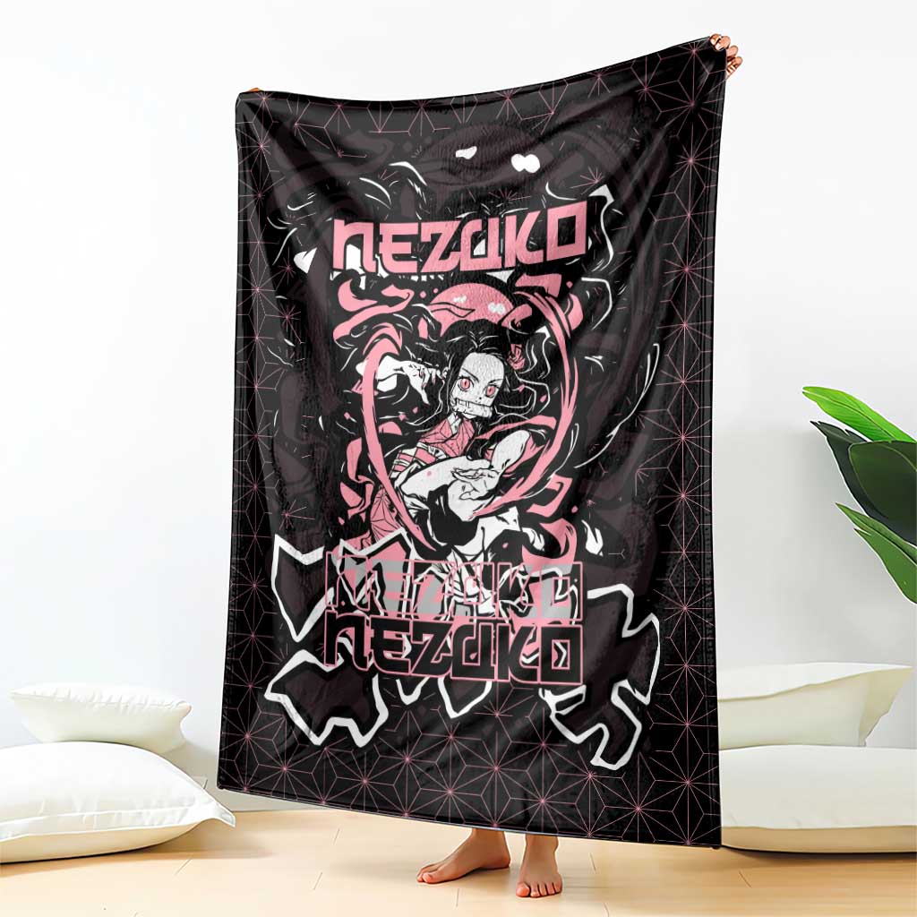 Nezuko Demon Slayer Blanket with Pink and Black Manga Style Design - The Mazicc