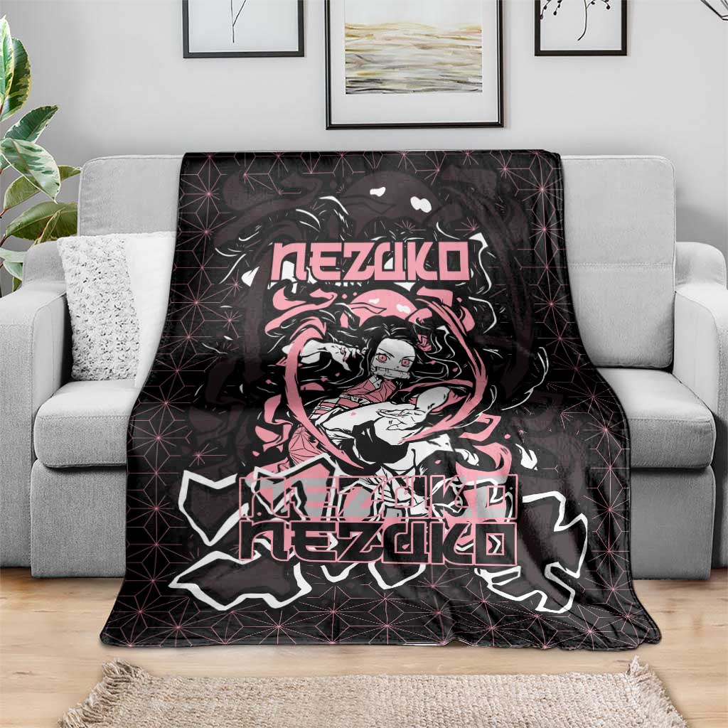 Nezuko Demon Slayer Blanket with Pink and Black Manga Style Design - The Mazicc