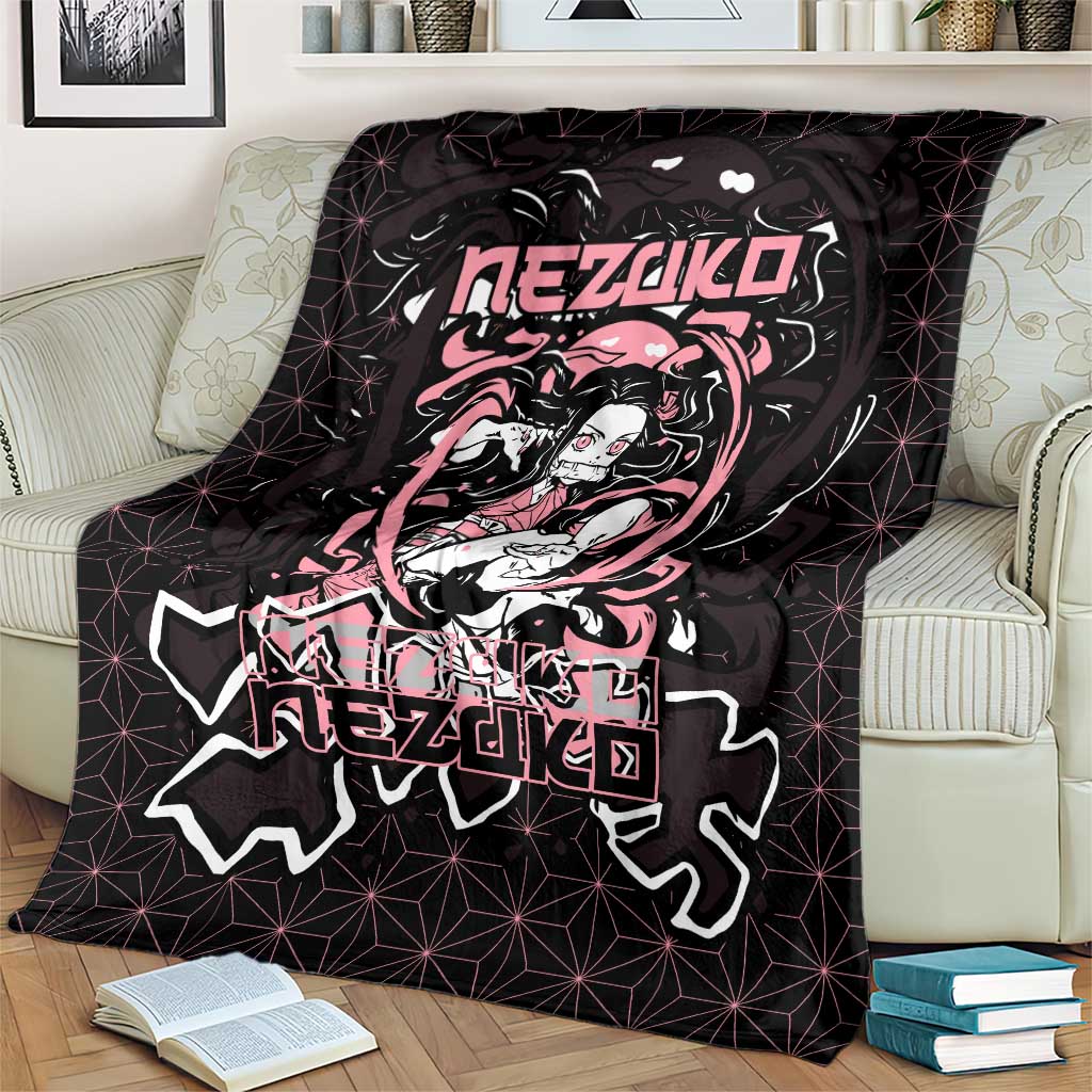 Nezuko Demon Slayer Blanket with Pink and Black Manga Style Design - The Mazicc
