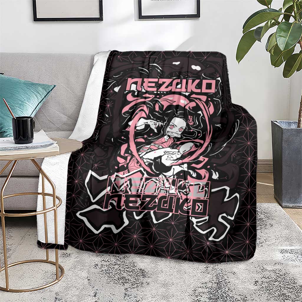 Nezuko Demon Slayer Blanket with Pink and Black Manga Style Design - The Mazicc