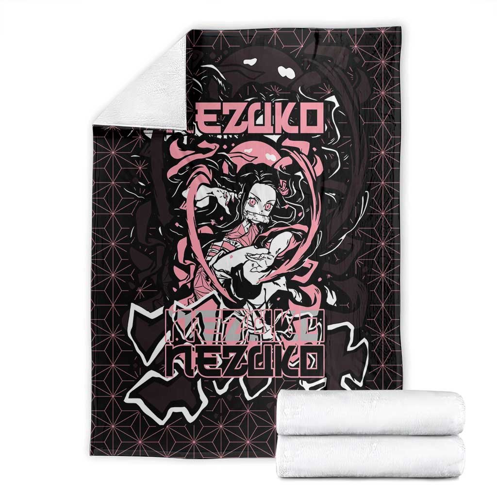 Nezuko Demon Slayer Blanket with Pink and Black Manga Style Design - The Mazicc