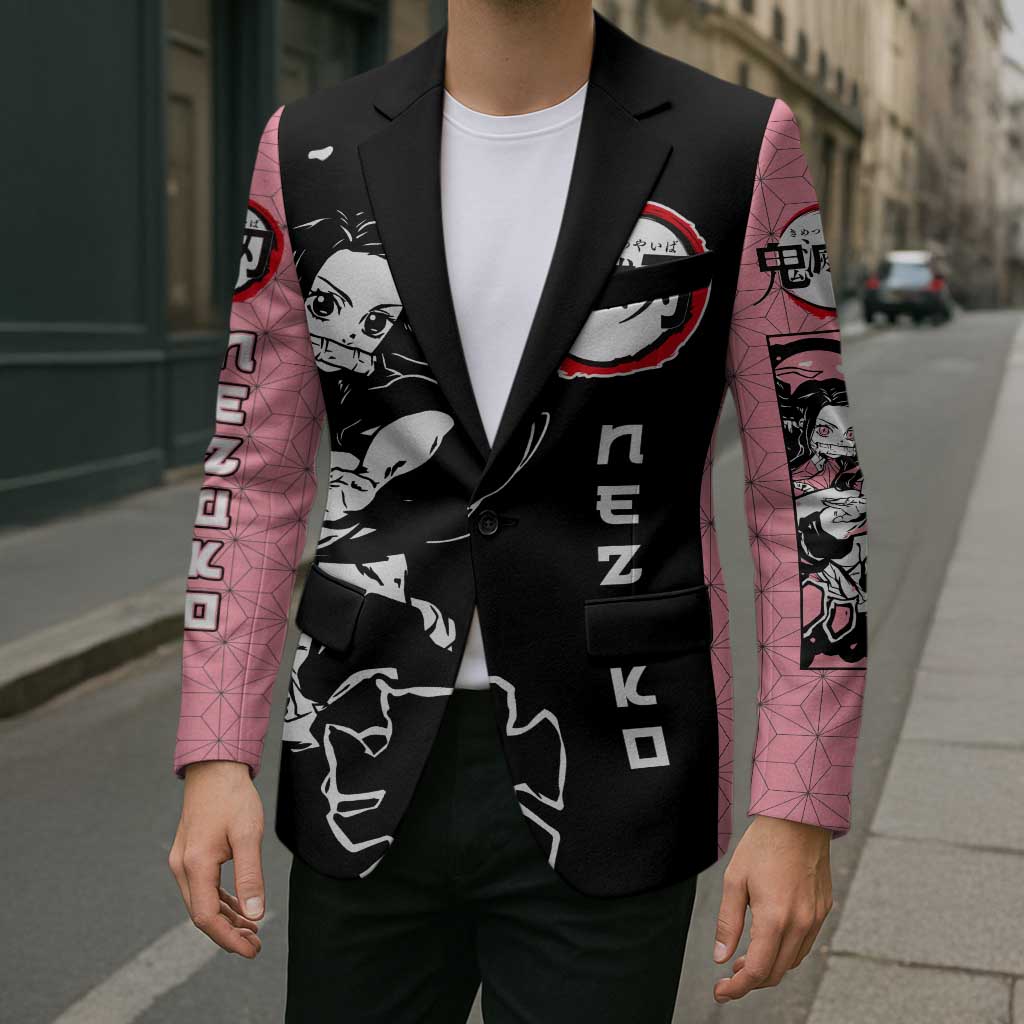 Nezuko Demon Slayer Blazer with Pink and Black Manga Style Design - The Mazicc