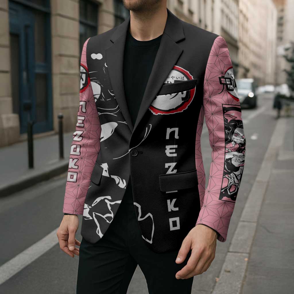 Nezuko Demon Slayer Blazer with Pink and Black Manga Style Design - The Mazicc