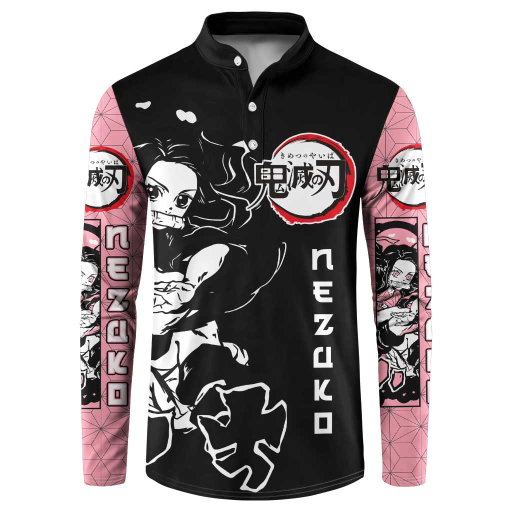 Nezuko Demon Slayer Button Sweatshirt with Pink and Black Manga Style Design - The Mazicc