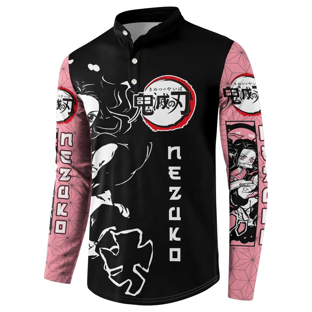 Nezuko Demon Slayer Button Sweatshirt with Pink and Black Manga Style Design - The Mazicc