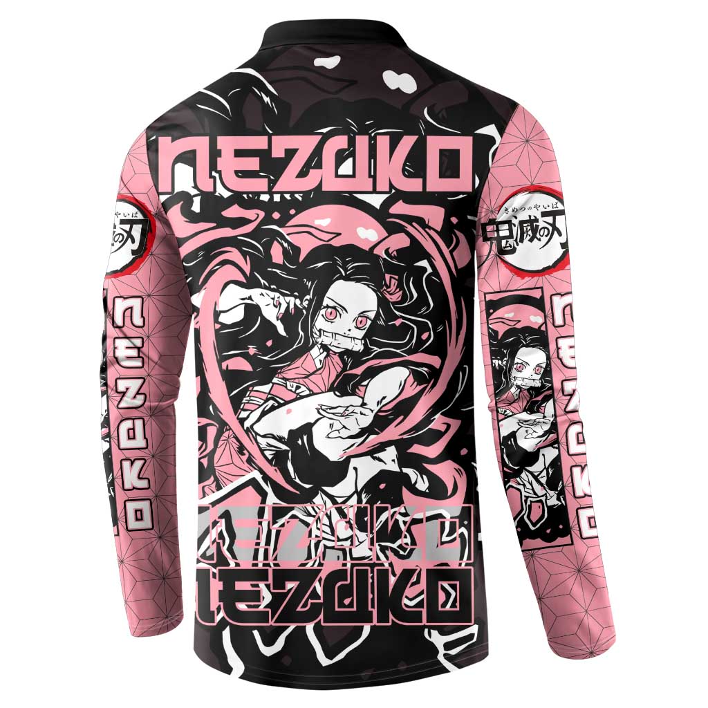 Nezuko Demon Slayer Button Sweatshirt with Pink and Black Manga Style Design - The Mazicc