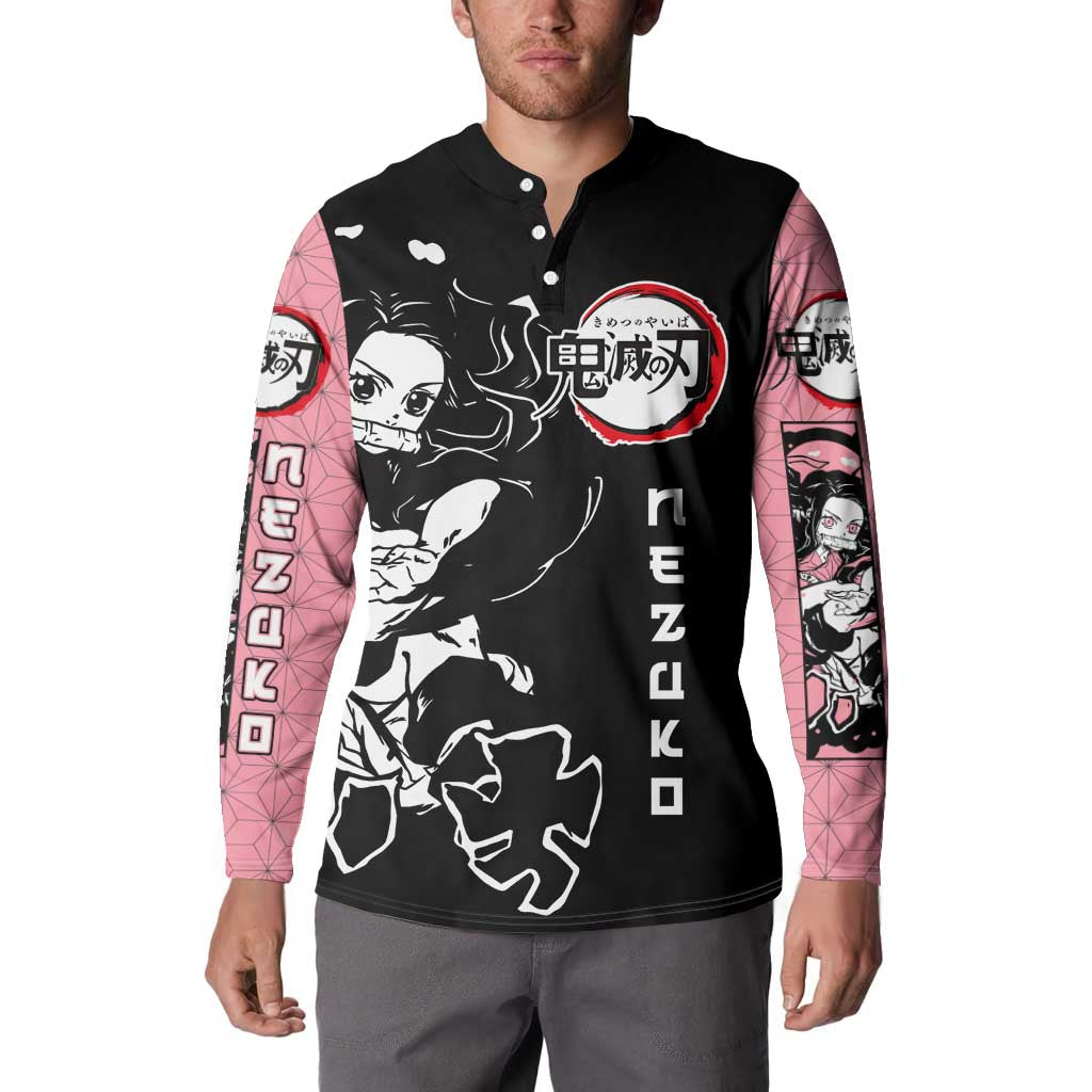 Nezuko Demon Slayer Button Sweatshirt with Pink and Black Manga Style Design - The Mazicc