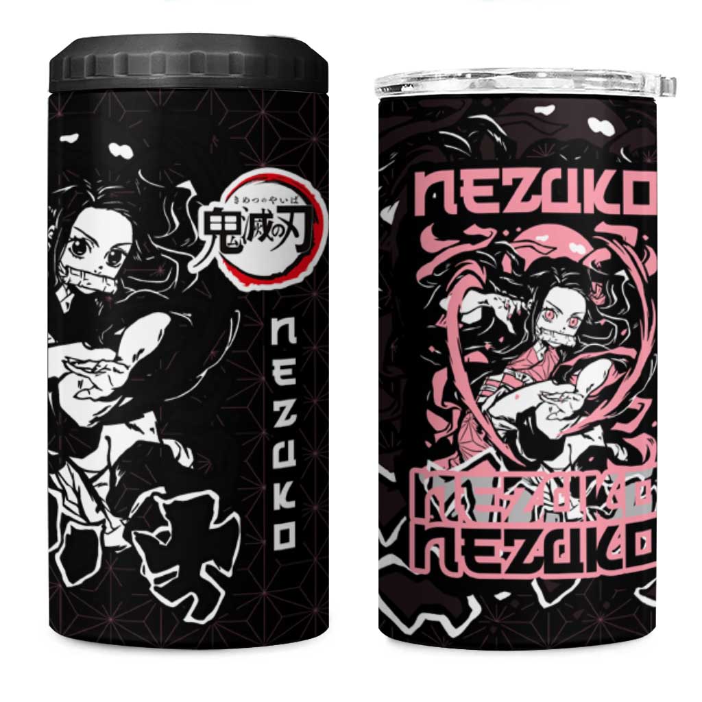 Nezuko Demon Slayer 4 in 1 Can Cooler Tumbler with Pink and Black Manga Style Design - The Mazicc