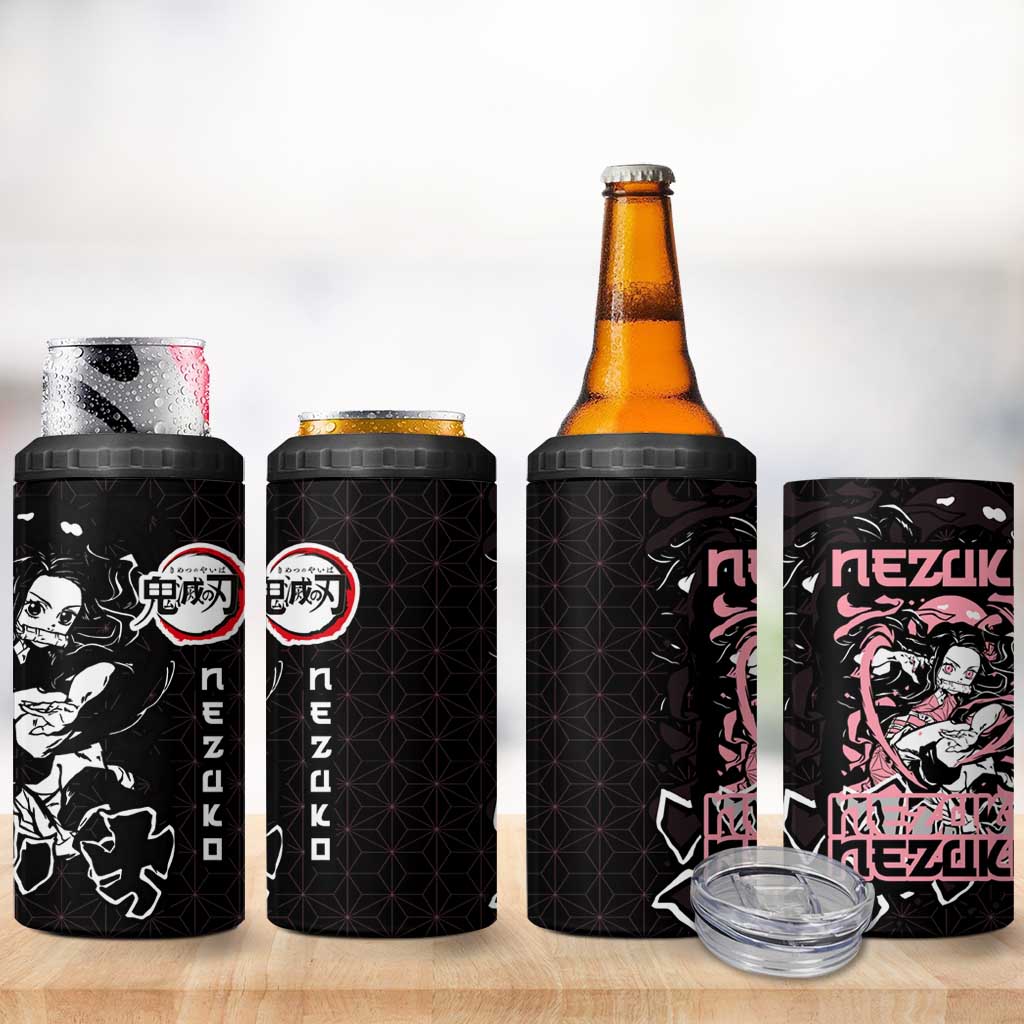 Nezuko Demon Slayer 4 in 1 Can Cooler Tumbler with Pink and Black Manga Style Design - The Mazicc