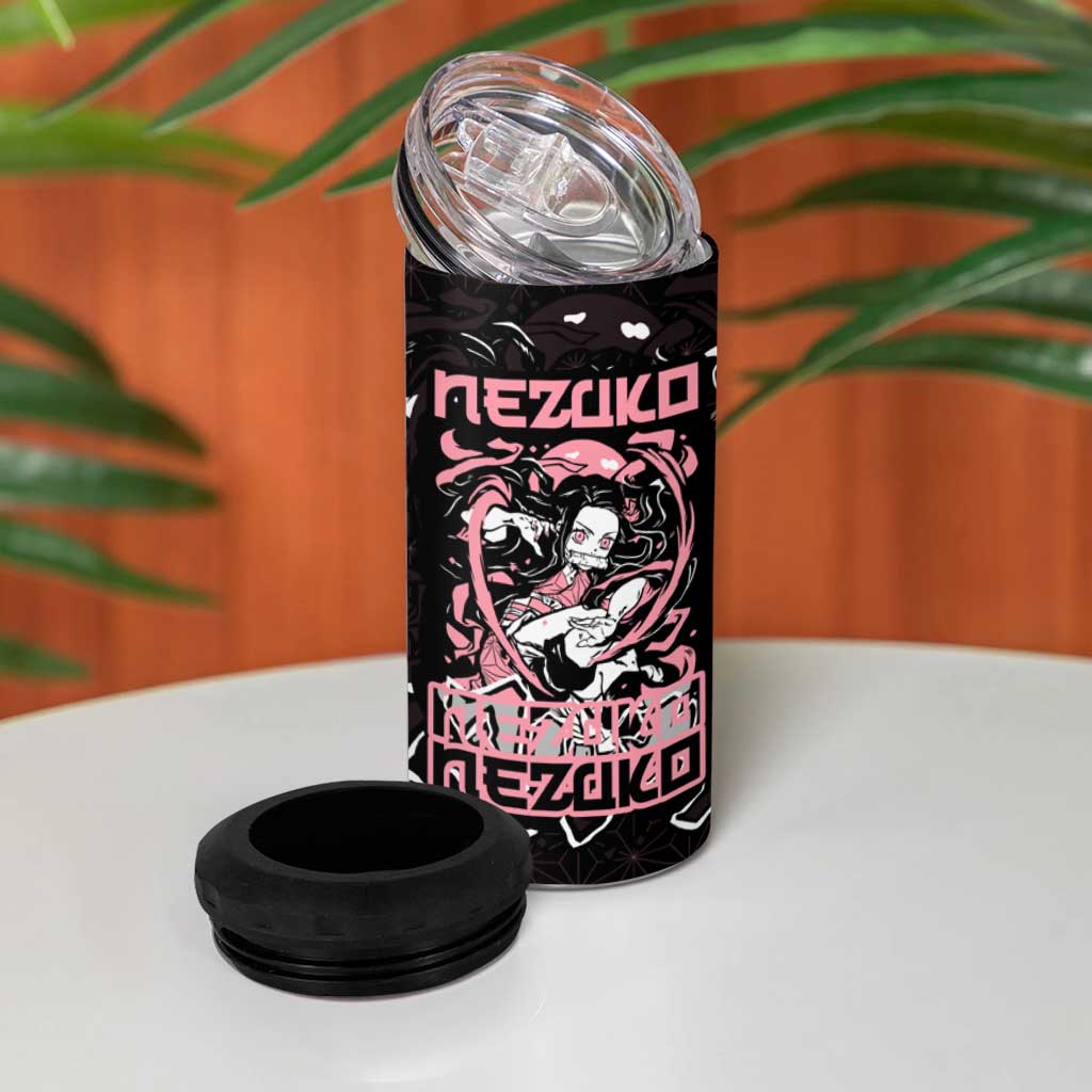 Nezuko Demon Slayer 4 in 1 Can Cooler Tumbler with Pink and Black Manga Style Design - The Mazicc