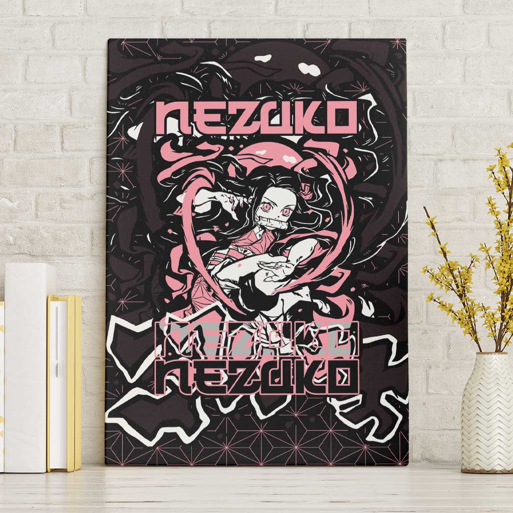 Nezuko Demon Slayer Canvas Wall Art with Pink and Black Manga Style Design - The Mazicc