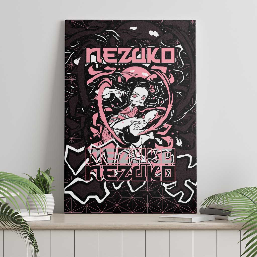Nezuko Demon Slayer Canvas Wall Art with Pink and Black Manga Style Design - The Mazicc