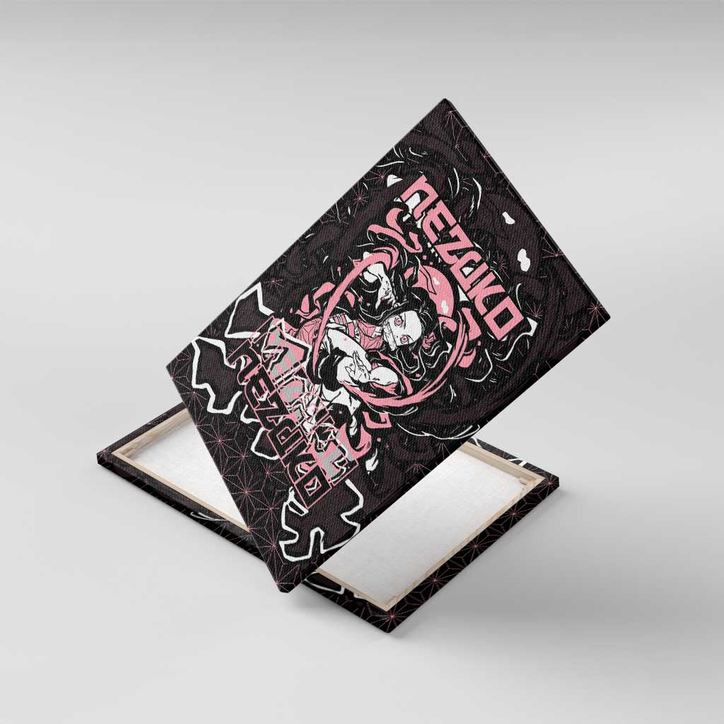 Nezuko Demon Slayer Canvas Wall Art with Pink and Black Manga Style Design - The Mazicc