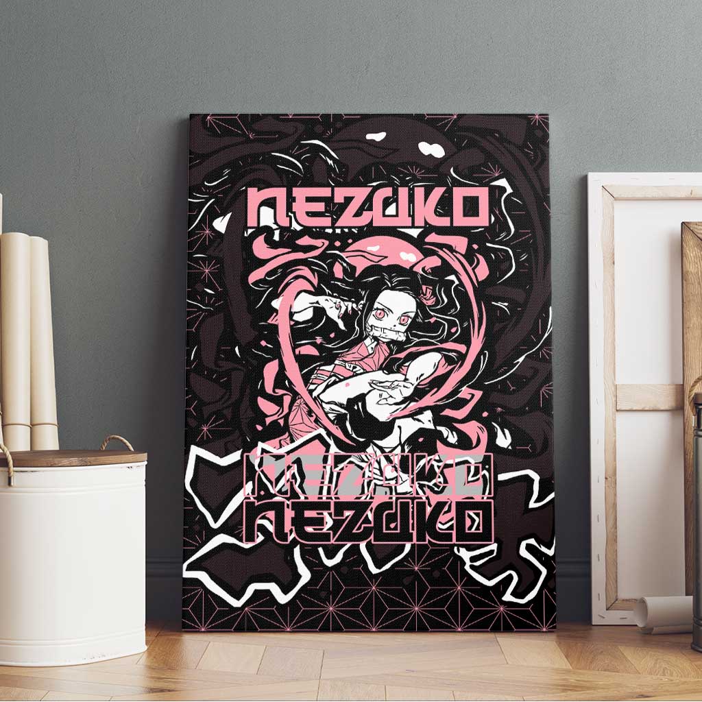 Nezuko Demon Slayer Canvas Wall Art with Pink and Black Manga Style Design - The Mazicc