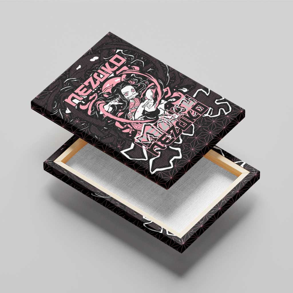 Nezuko Demon Slayer Canvas Wall Art with Pink and Black Manga Style Design - The Mazicc
