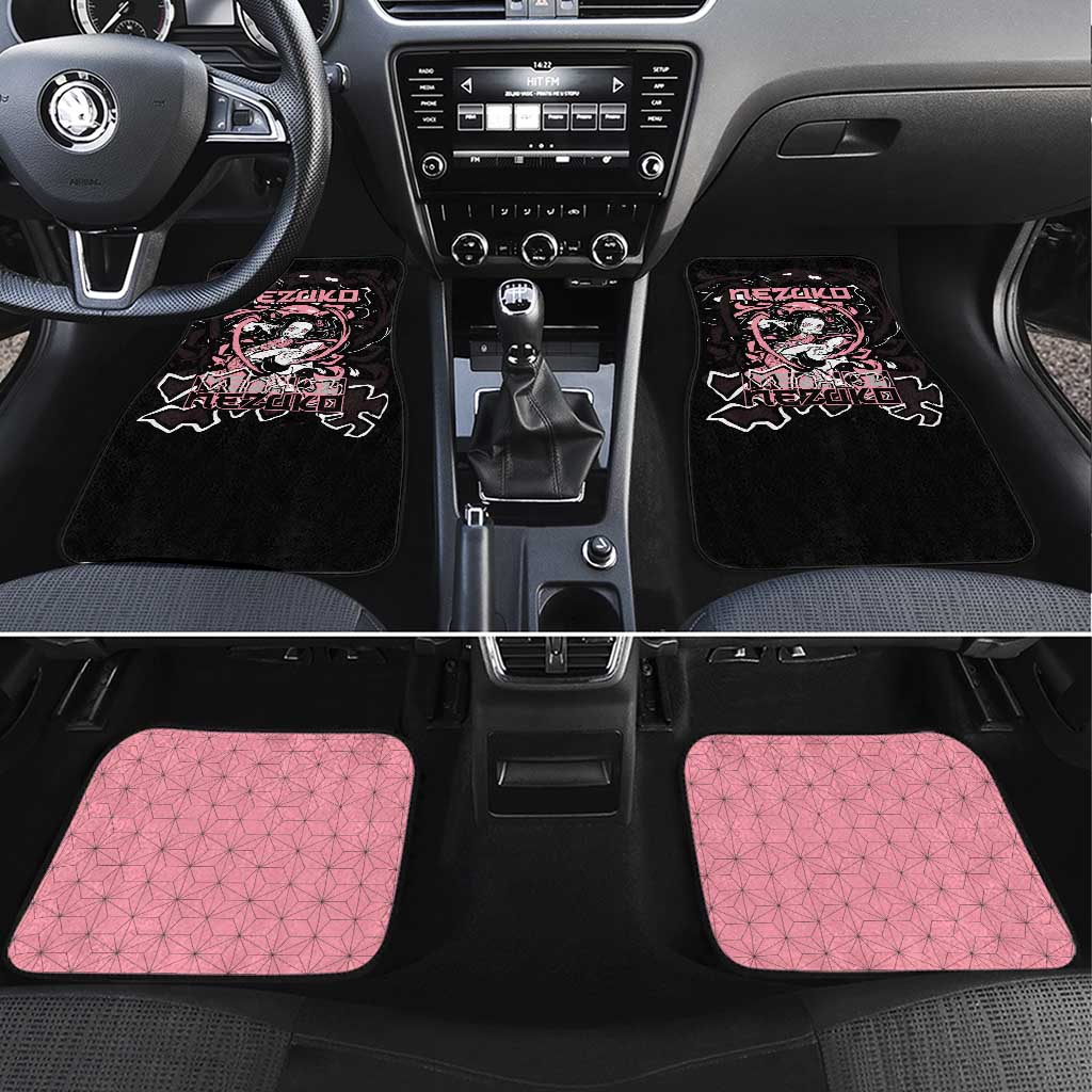 Nezuko Demon Slayer Car Mats with Pink and Black Manga Style Design - The Mazicc