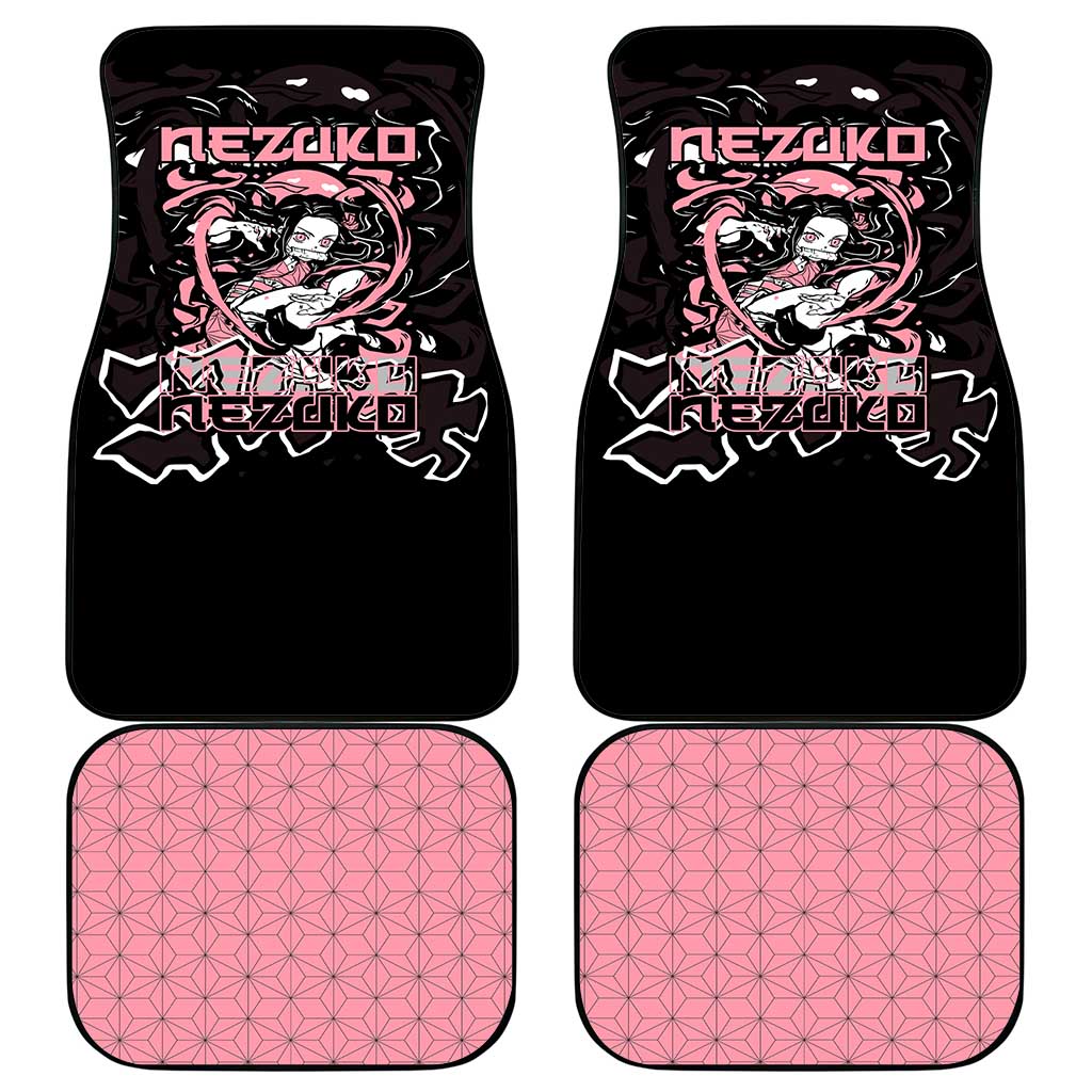 Nezuko Demon Slayer Car Mats with Pink and Black Manga Style Design - The Mazicc