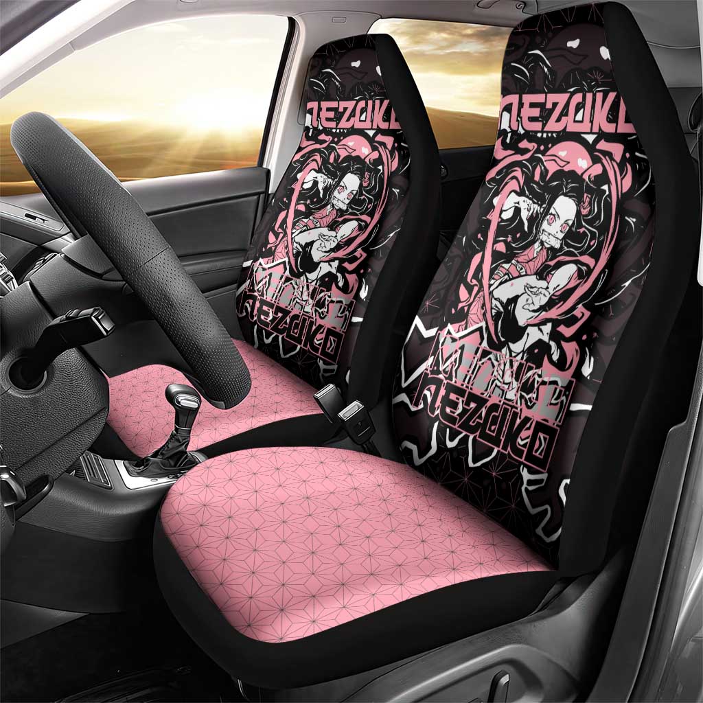Nezuko Demon Slayer Car Seat Cover with Pink and Black Manga Style Design - The Mazicc