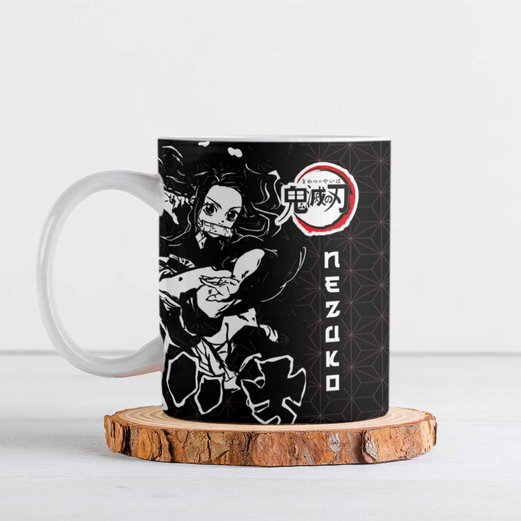 Nezuko Demon Slayer Ceramic Mug with Pink and Black Manga Style Design - The Mazicc