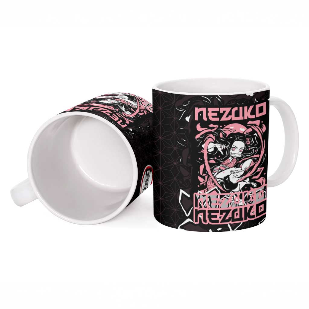 Nezuko Demon Slayer Ceramic Mug with Pink and Black Manga Style Design - The Mazicc