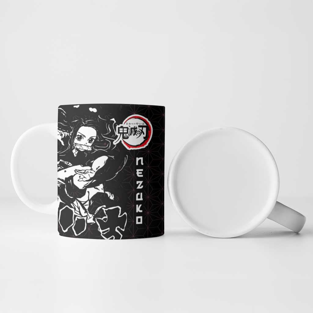 Nezuko Demon Slayer Ceramic Mug with Pink and Black Manga Style Design - The Mazicc