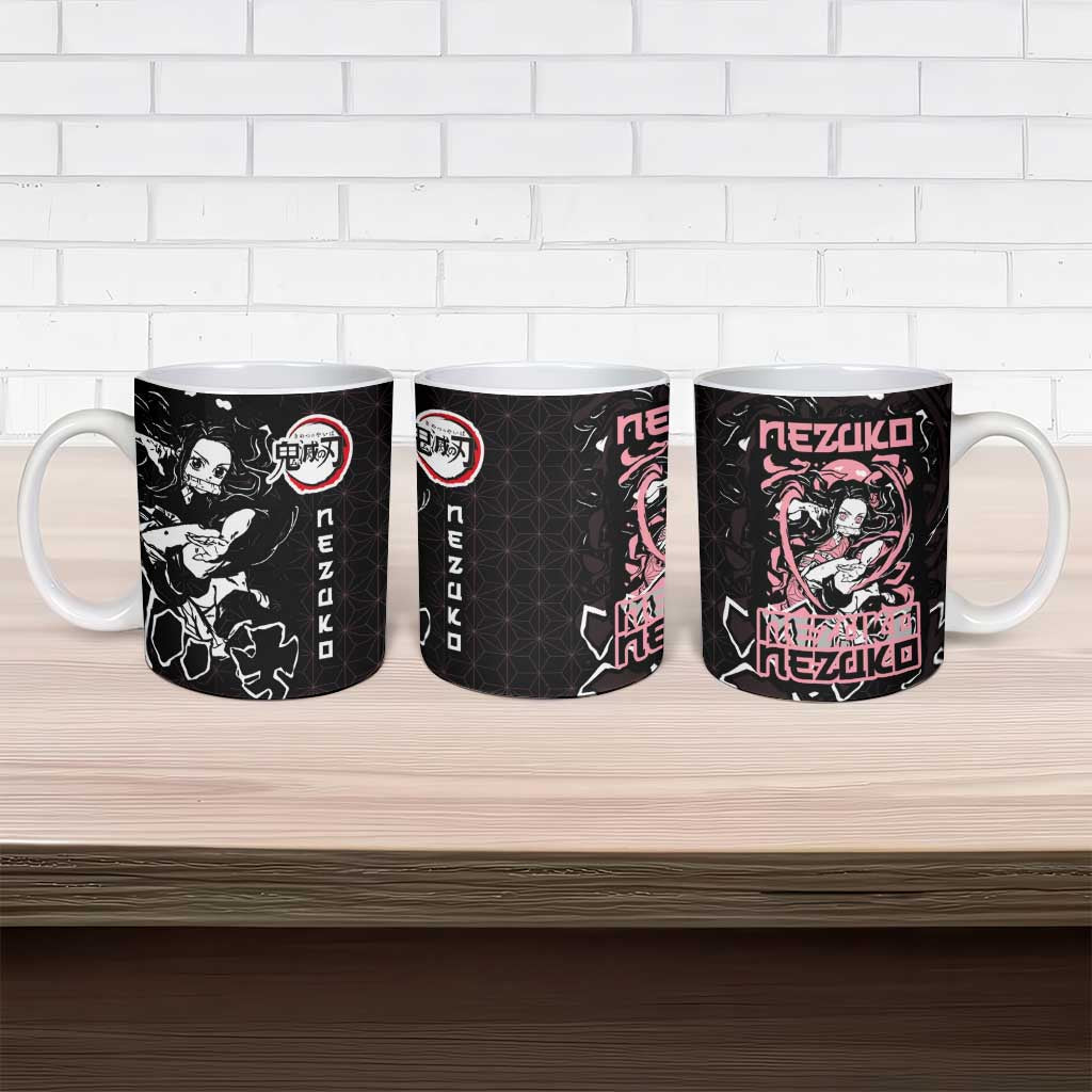 Nezuko Demon Slayer Ceramic Mug with Pink and Black Manga Style Design - The Mazicc