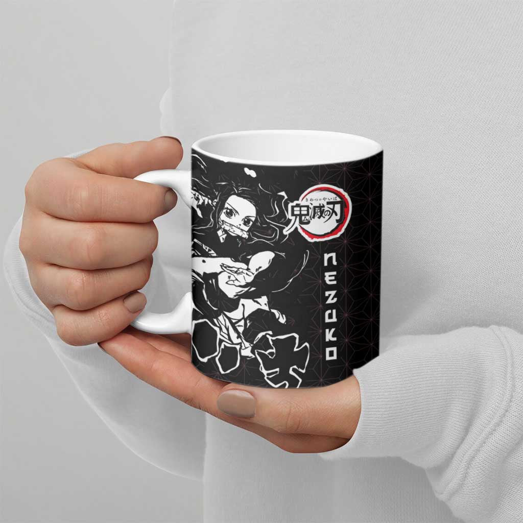 Nezuko Demon Slayer Ceramic Mug with Pink and Black Manga Style Design - The Mazicc