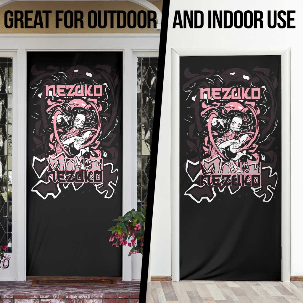 Nezuko Demon Slayer Door Cover with Pink and Black Manga Style Design - The Mazicc