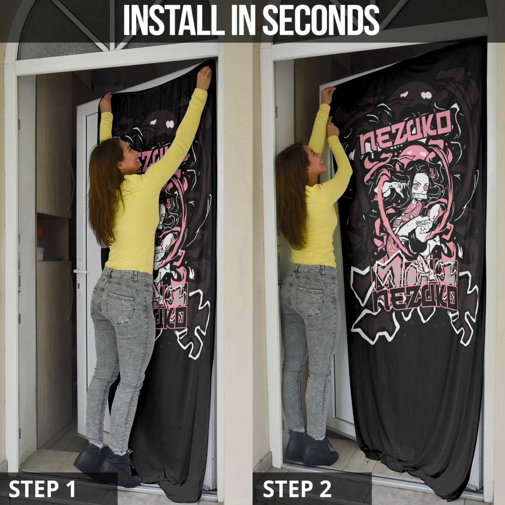 Nezuko Demon Slayer Door Cover with Pink and Black Manga Style Design - The Mazicc