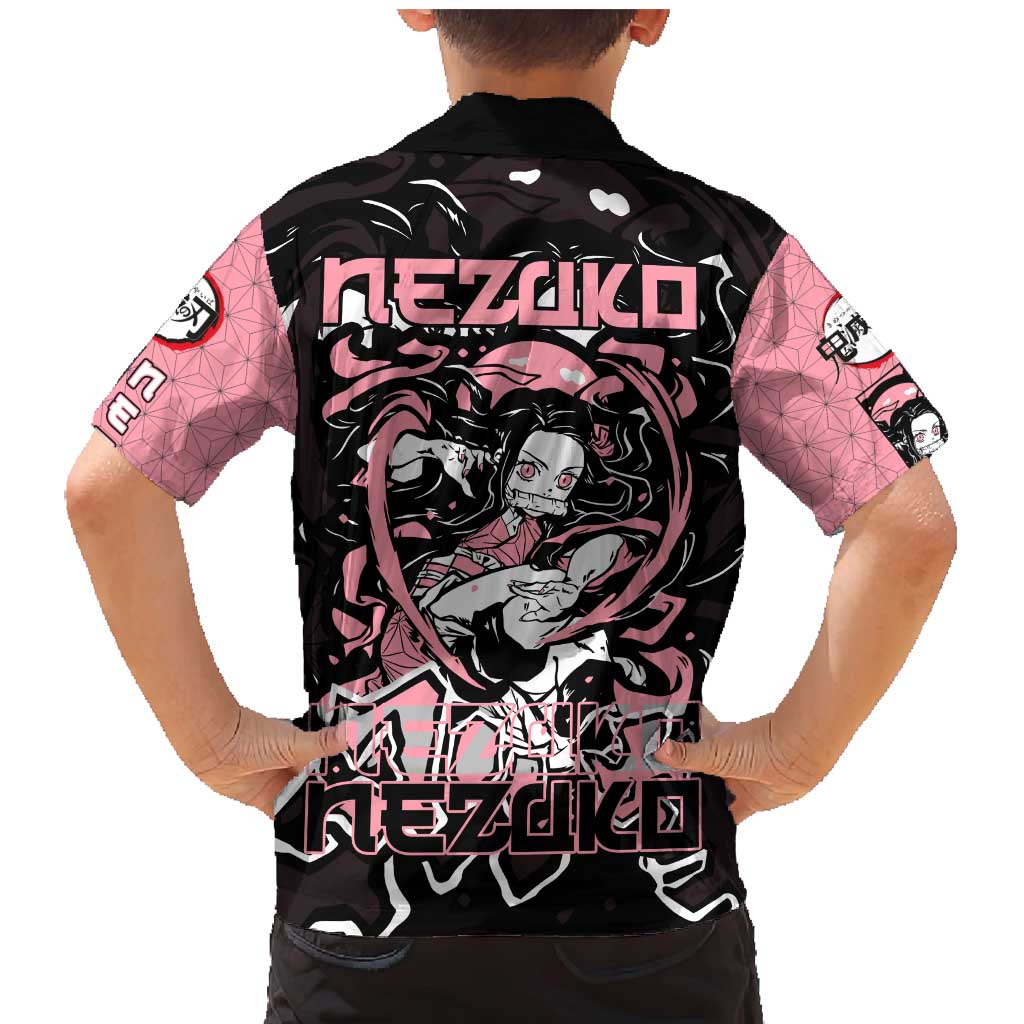 Nezuko Demon Slayer Family Matching Mermaid Dress and Hawaiian Shirt with Pink and Black Manga Style Design - The Mazicc