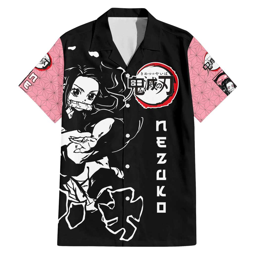 Nezuko Demon Slayer Family Matching Mermaid Dress and Hawaiian Shirt with Pink and Black Manga Style Design - The Mazicc