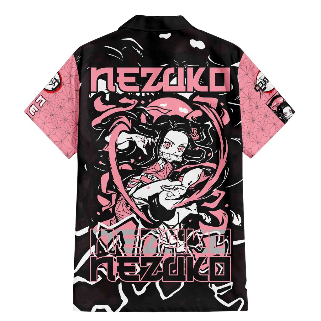 Nezuko Demon Slayer Family Matching Mermaid Dress and Hawaiian Shirt with Pink and Black Manga Style Design - The Mazicc