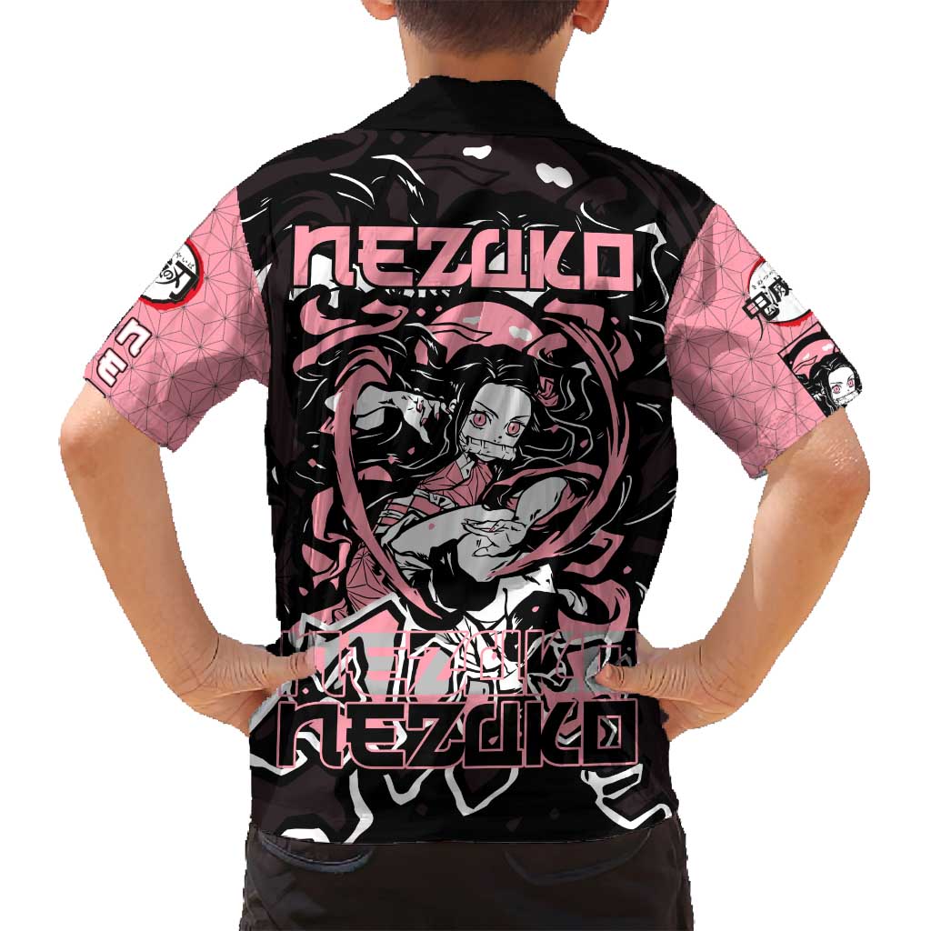 Nezuko Demon Slayer Family Matching Puletasi and Hawaiian Shirt with Pink and Black Manga Style Design - The Mazicc