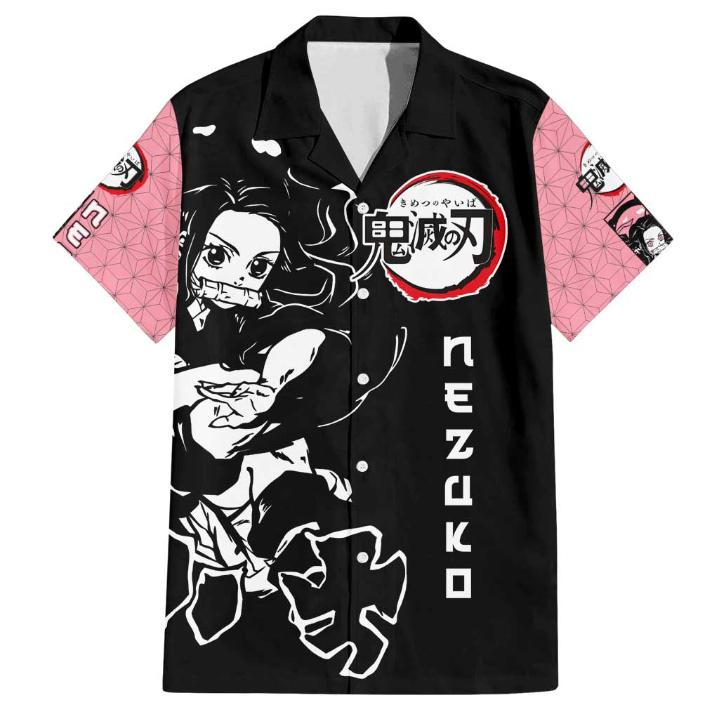 Nezuko Demon Slayer Family Matching Puletasi and Hawaiian Shirt with Pink and Black Manga Style Design - The Mazicc