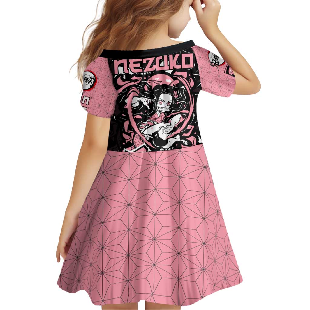 Nezuko Demon Slayer Family Matching Short Sleeve Bodycon Dress and Hawaiian Shirt with Pink and Black Manga Style Design - The Mazicc