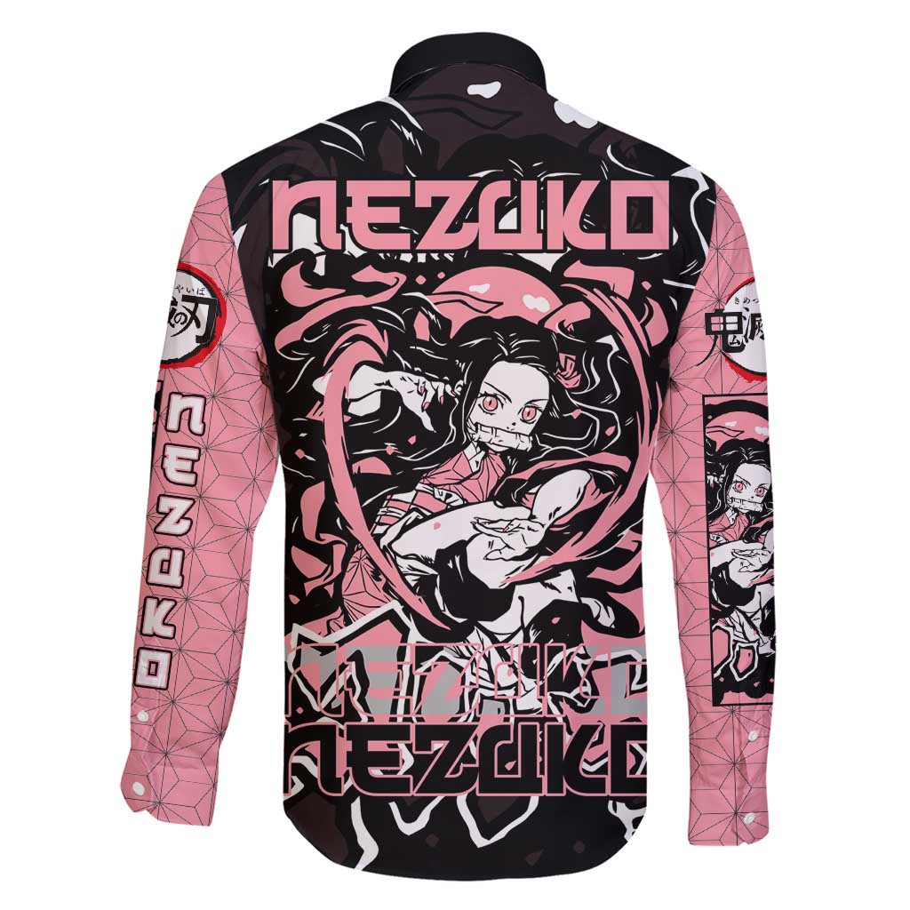 Nezuko Demon Slayer Family Matching Short Sleeve Bodycon Dress and Hawaiian Shirt with Pink and Black Manga Style Design - The Mazicc