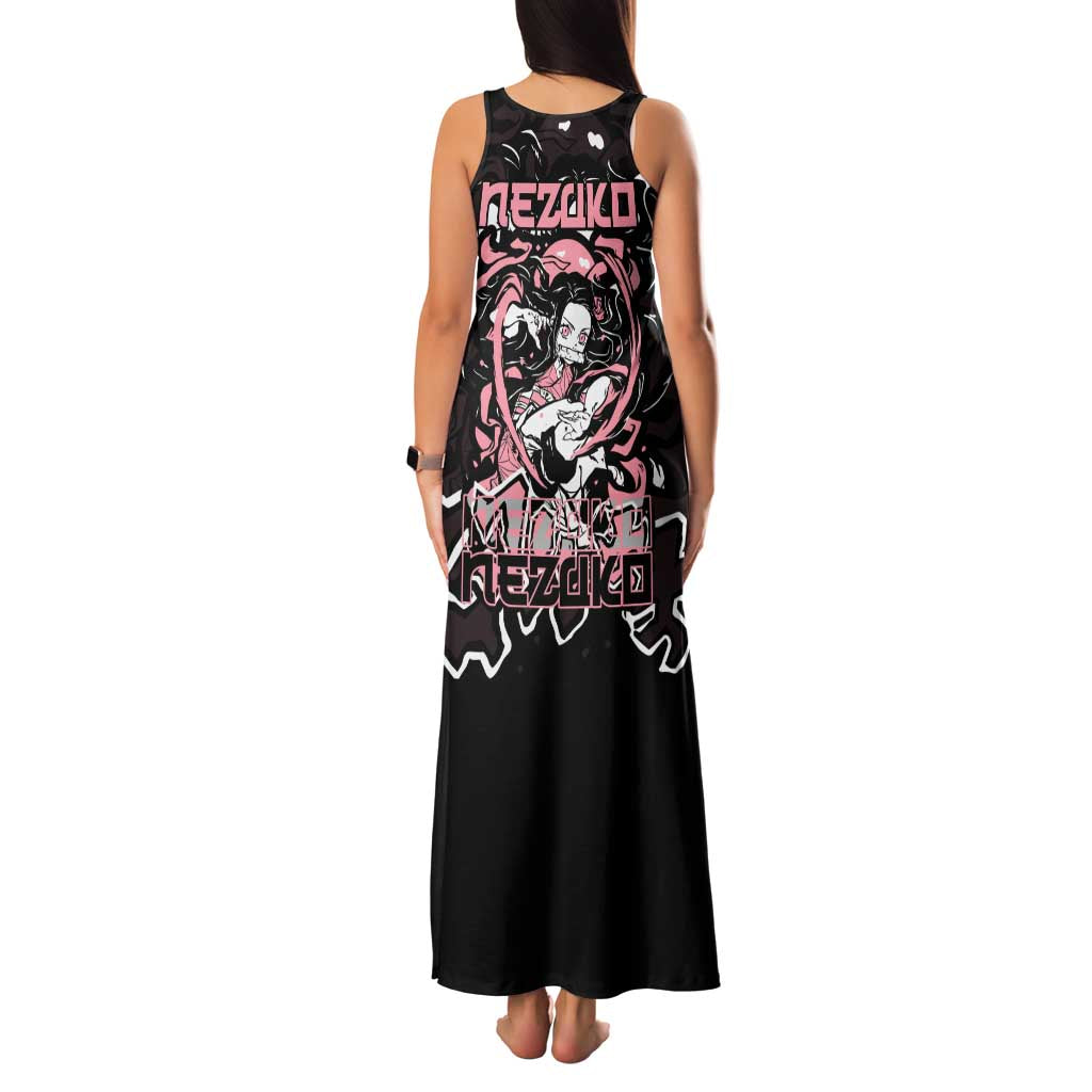 Nezuko Demon Slayer Family Matching Tank Maxi Dress and Hawaiian Shirt with Pink and Black Manga Style Design - The Mazicc