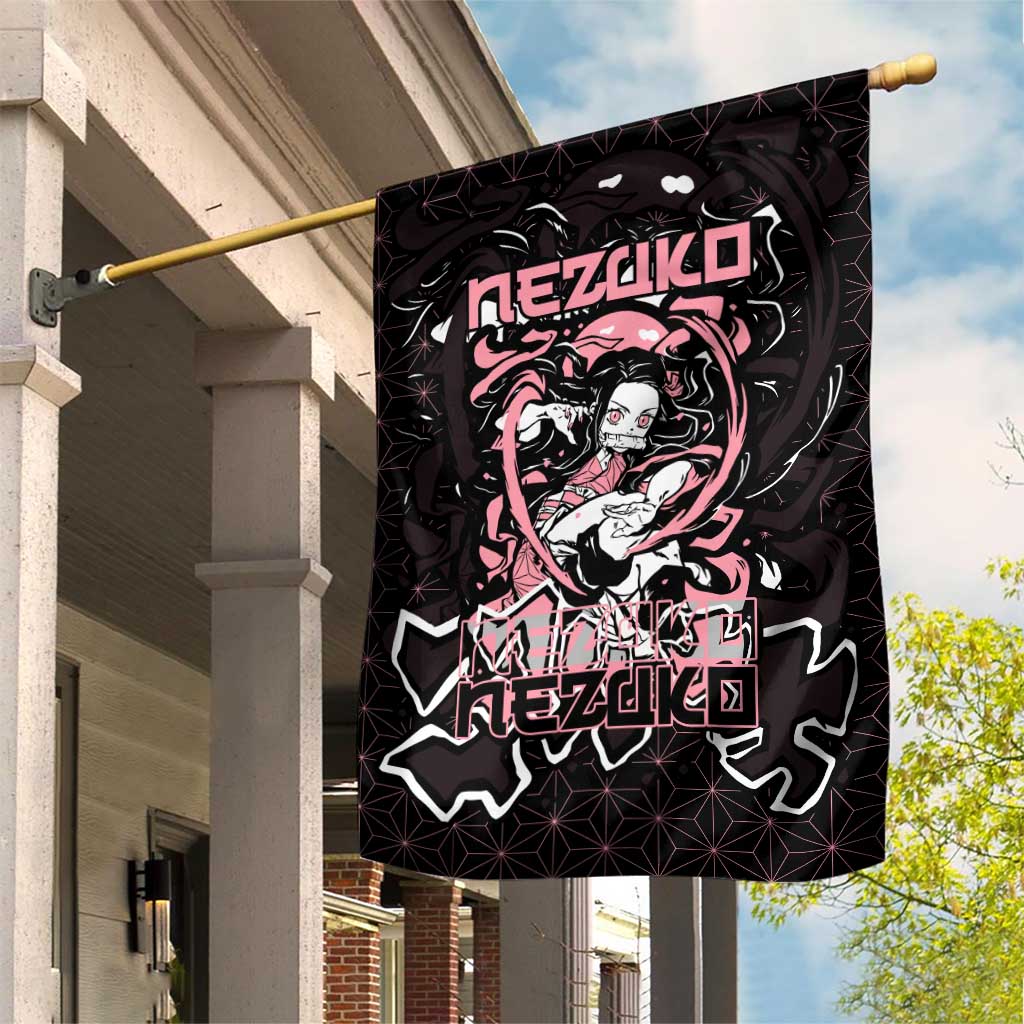 Nezuko Demon Slayer Garden Flag with Pink and Black Manga Style Design - The Mazicc