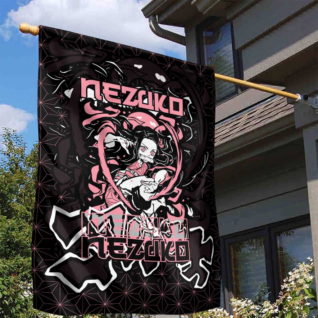 Nezuko Demon Slayer Garden Flag with Pink and Black Manga Style Design - The Mazicc