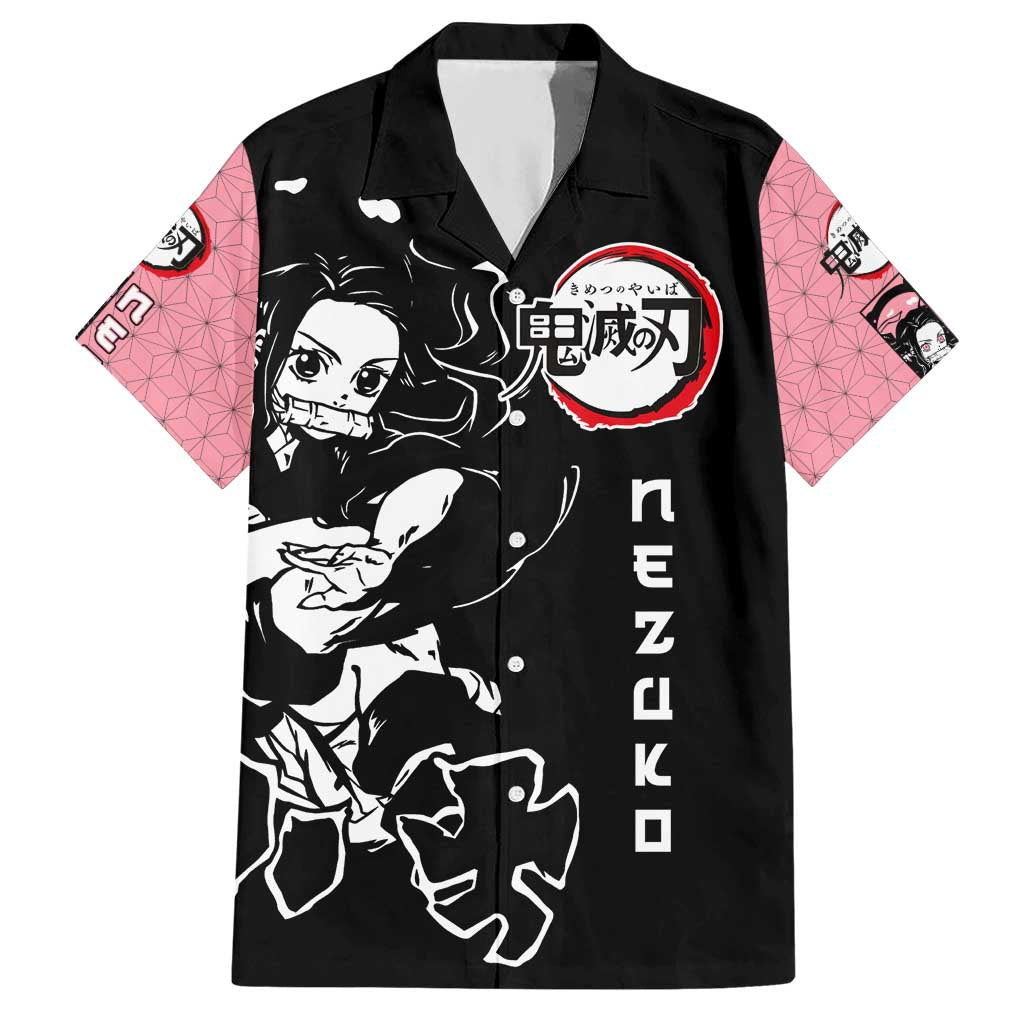Nezuko Demon Slayer Hawaiian Shirt with Pink and Black Manga Style Design - The Mazicc