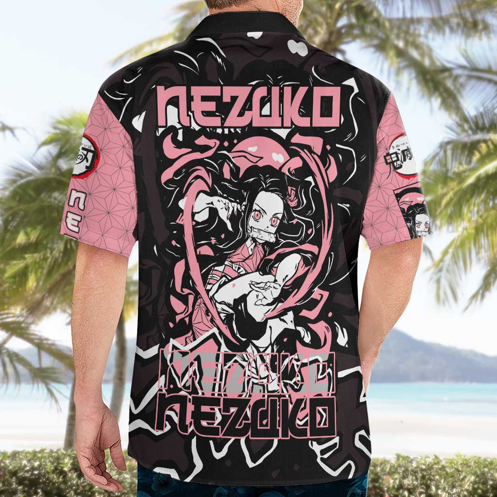 Nezuko Demon Slayer Hawaiian Shirt with Pink and Black Manga Style Design - The Mazicc