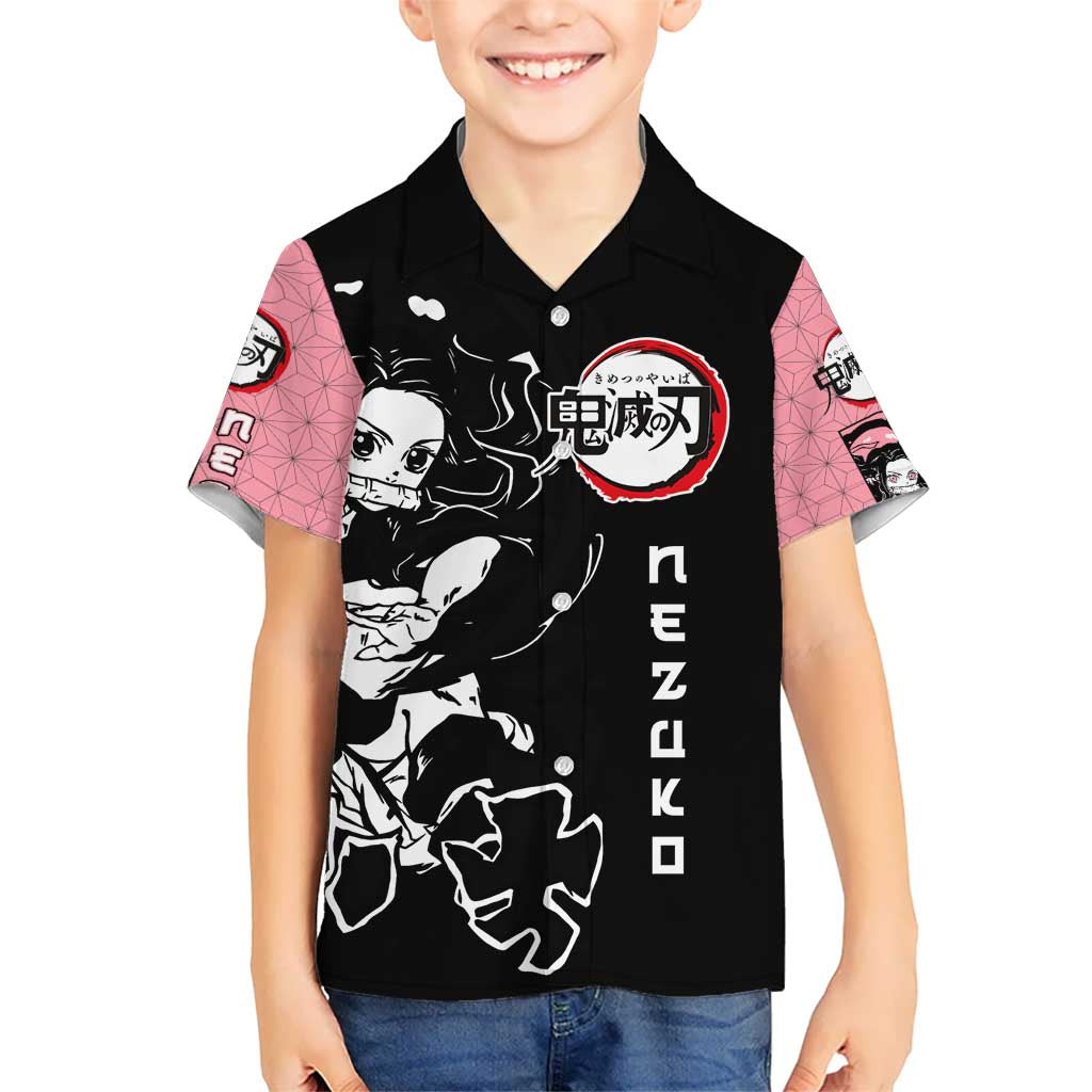 Nezuko Demon Slayer Hawaiian Shirt with Pink and Black Manga Style Design - The Mazicc
