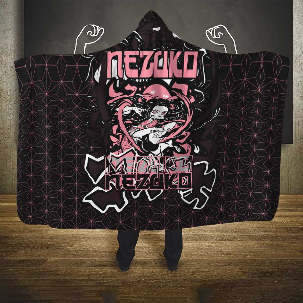 Nezuko Demon Slayer Hooded Blanket with Pink and Black Manga Style Design - The Mazicc