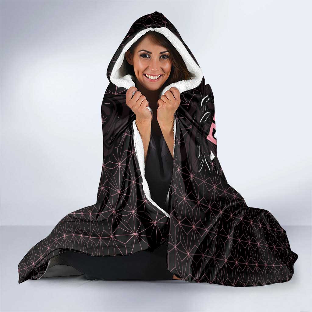 Nezuko Demon Slayer Hooded Blanket with Pink and Black Manga Style Design - The Mazicc