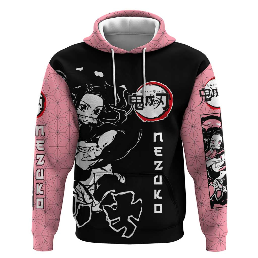 Nezuko Demon Slayer Hoodie with Pink and Black Manga Style Design - The Mazicc