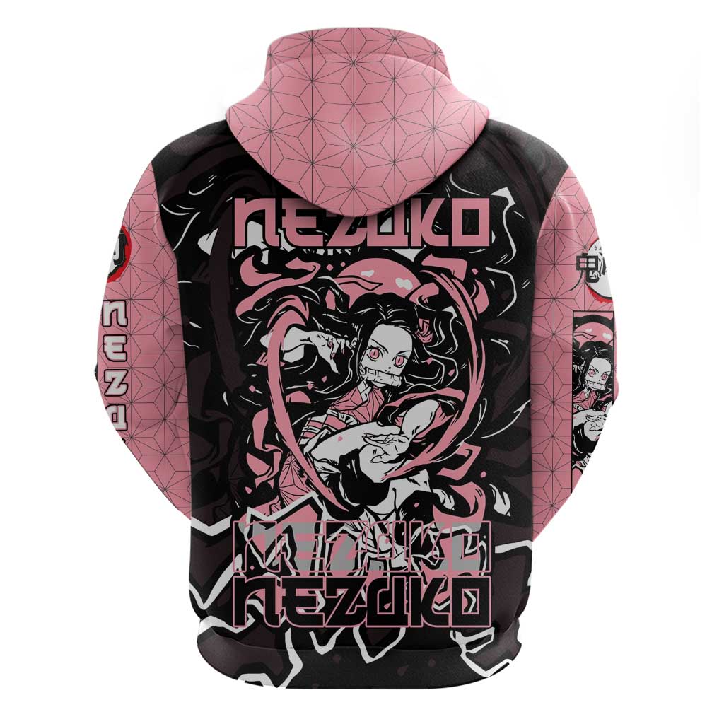 Nezuko Demon Slayer Hoodie with Pink and Black Manga Style Design - The Mazicc
